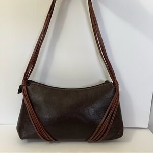 Elegant Rich Dark Brown Textured Shoulder Bag with Unique Multi-Strand Strap.